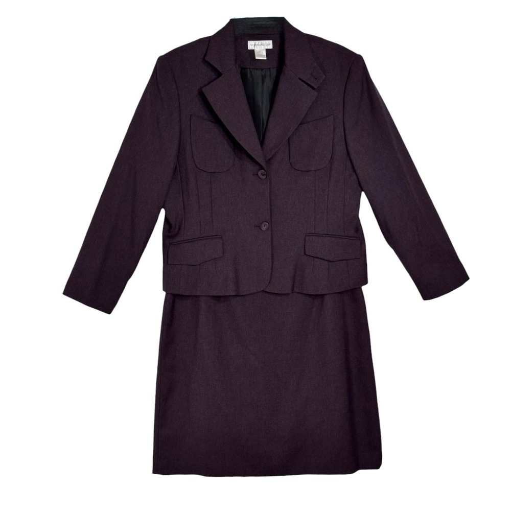 NWT Worthington‎ 2 Pc Purple Skirt Suit Set Size 16 P Safari Tailored Career VTG
